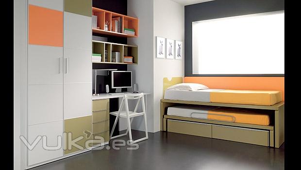 Dormitorio juvenil con compacto en colores oliva