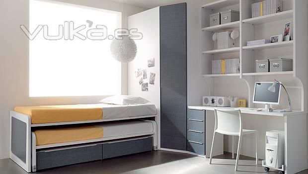 Dormitorio juvenil con compacto en color tejano