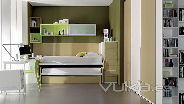 Dormitorio juvenil en colores verdes