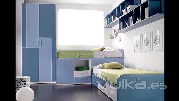 Dormitorio juvenil con colores azules