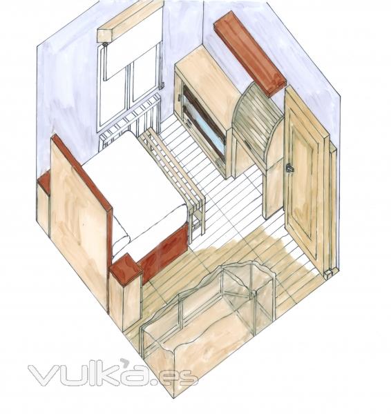 Primeras perspectivas a mano para proyecto de reforma de habitacin