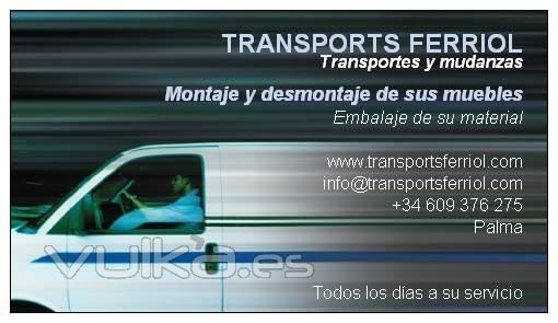 Bussiness card de TRANSPORTS FERRIOL. Pequeas mudanzas y transportes en Mallorca e interislas. Llmenos para ...