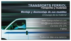 Bussiness card de TRANSPORTS FERRIOL. Pequeas mudanzas y transportes en Mallorca e interislas. Llmenos para ...