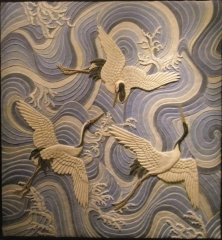 Garzas sobre el mar. relieve inspirado en un tapz japons del siglo xix. 94x101x3 cm.