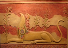 Grifo cretense. relieve inspirado en pintura mural de la sala del trono del palacio de cnossos. cret