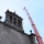 Autogra con plumn realizando trabajos en la iglesia de San Francisco en Trujillo (Cceres)