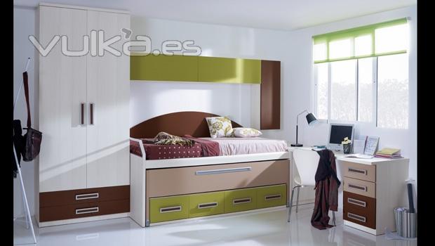 Muebles juveniles con compacto y armario de puertas batientes. Dormitorio juvenil Whynot New