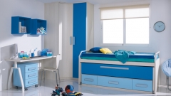 Armario rincon y compacto con zona estudio en colores azules. dormitorio juvenil whynot new