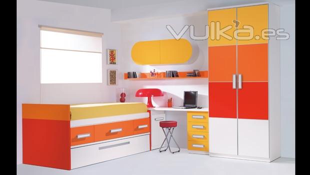 Armario de puertas panelables y cama compacto. Dormitorio juvenil Whynot New