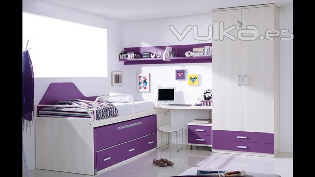 Compacto con colores morados. Dormitorio juvenil Whynot New