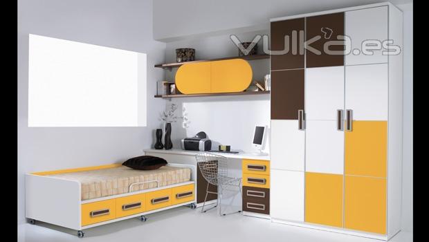 cama con ruedas y armario de puertas panelables. Dormitorio juvenil Whynot New