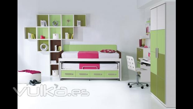 Compacto con ruedas y estanterias cubo. Dormitorio juvenil Whynot New