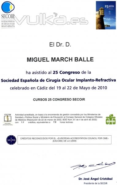 DIPLOMA DE ASISTENCIA AL CONGRESO Y CURSOS SECOIR 2010 (CDIZ).