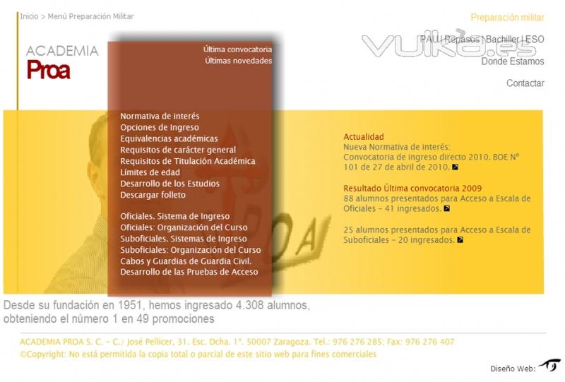 Actualizacin del diseo de la pgina web de la Academia Proa de Formacin militar. academiaproa.com