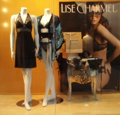 escaparate con las colecciones de la marca Lise Charmel en Pespunttes moda intima en gijon