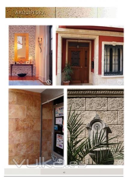 ARQUIPEDRA - Revestimientos VERONA Gris, PLAQUETA gRIS, Revestimiento OCRE OXID, Moldura puerta y ventana en Medievo.