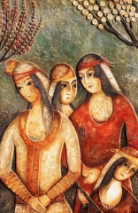 Concierto en el jardn. detalle en relieve de una pintura islmica, siglo xvii. med: 65x96x3 cm.