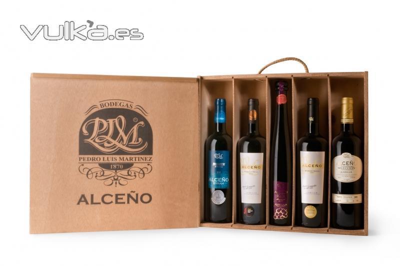 Caja madera 5 vinos alceo