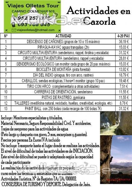 actividades en cazorla por olletas tour