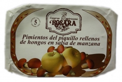 Pimientos del piquillo de lodosa rellenos de hongos (boletus edulis) en salsa de manzana. contiene 4/5 uds. ideales ...