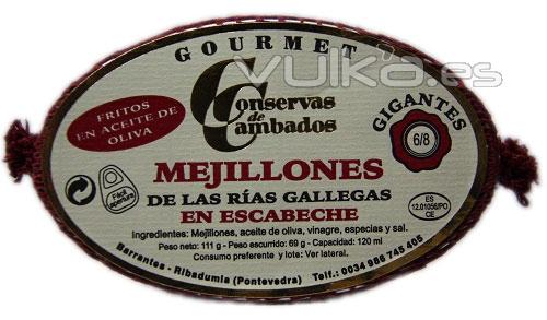 Gourmet - Mejillon en escabeche 6/8 con aceite de oliva en lata de 120 grs. Mejillones de las Ras Gallegas, ...