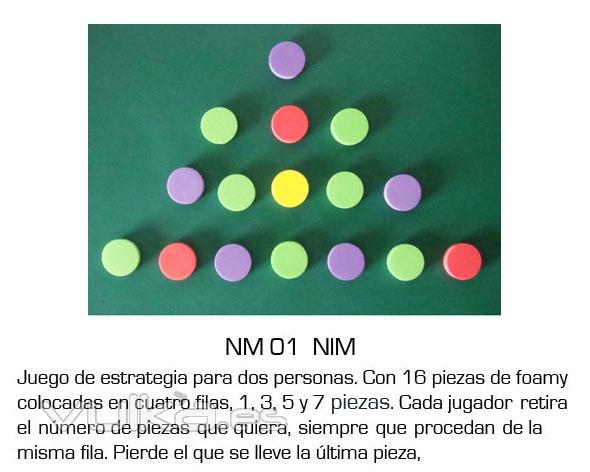 Nim - Juego de estratega de 16 piezas de foamy, para 2 personas. Es uno de los juegos del Maletn Gminis