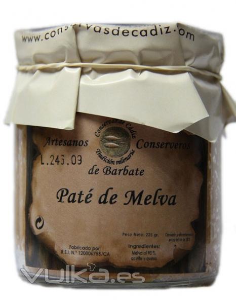 Paté de Melva de Almadraba en tarro de cristal de 225 grs. Ingredientes: Melva (90%), aceite y queso.