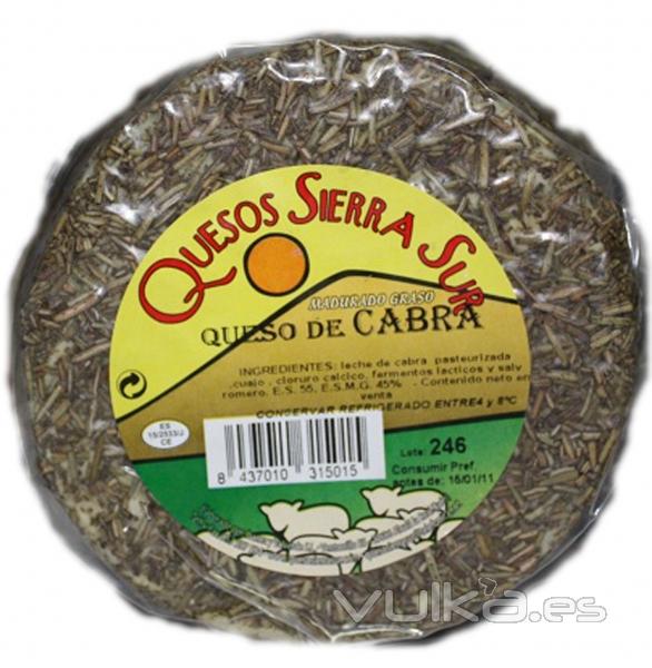 Queso de Cabra al Romero, 450grs. Queso semi curado de cabra de sabor suave y muy agradable, con un toque ...