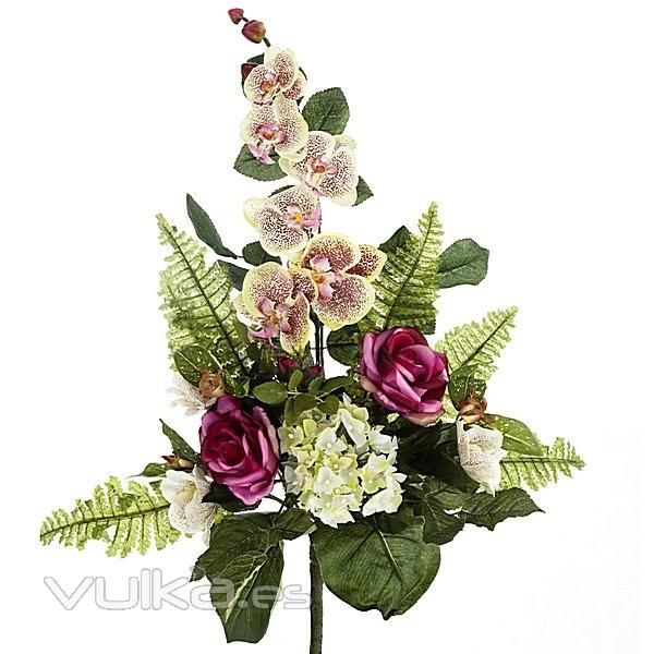 Ramo artificial de flores rosa y phalaenopsis fucsia. lallimona.com