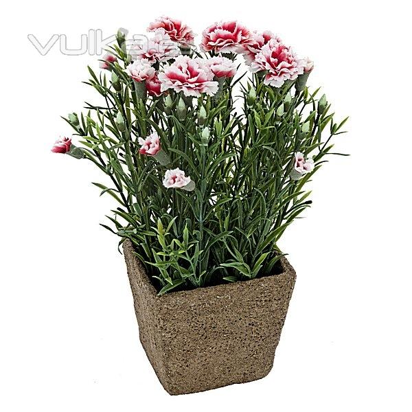 Planta artificial maceta mini clavellinas rosas en lallimona.com