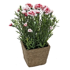 Planta artificial maceta mini clavellinas rosas en lallimona.com