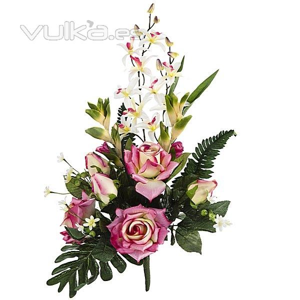 Ramo artificial de flores rosa y phalaenopsis fucsia en lallimona.com