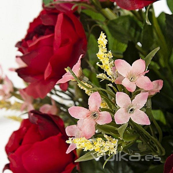 Ramo artificial de flores rosa y peonia fucsia detalle en lallimona.com
