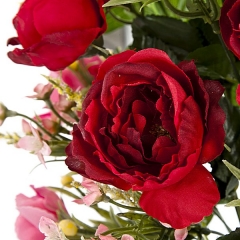 Ramo artificial de flores rosa y peonia fucsia detalle en lallimonacom