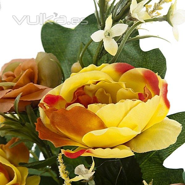 Ramo artificial de flores rosa y phalaenopsis naranja detalle en lallimona.com