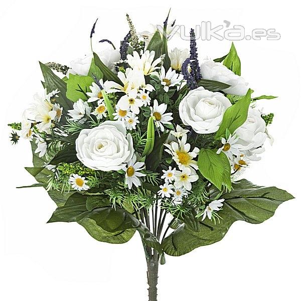 Bouquet artificial de flores ranunculo margaritas blanco en lallimona.com