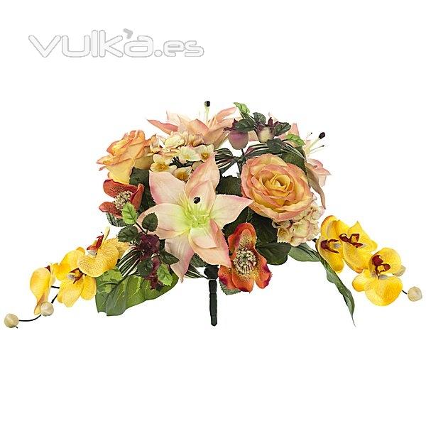 Bouquet artificial de flores liliun orquidea salmon en lallimona.com