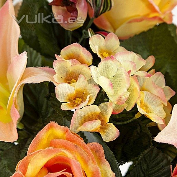 Bouquet artificial de flores liliun orquidea salmon detalle en lallimona.com