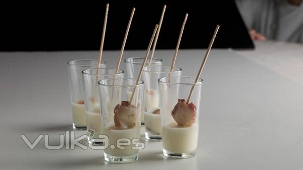 Vasitos pulpo con crema de patata