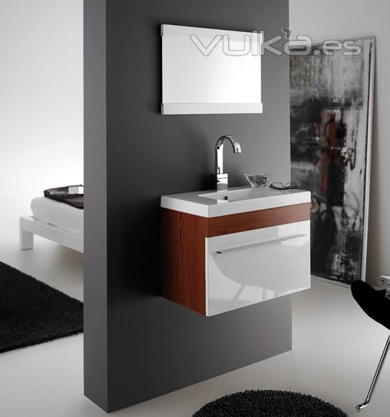 Conjunto de mueble de bao BREMEN con lavabo y espejo en cerezo