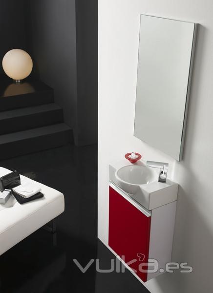 Conjunto de mueble de bao VENECIA con lavabo y espejo en rojo