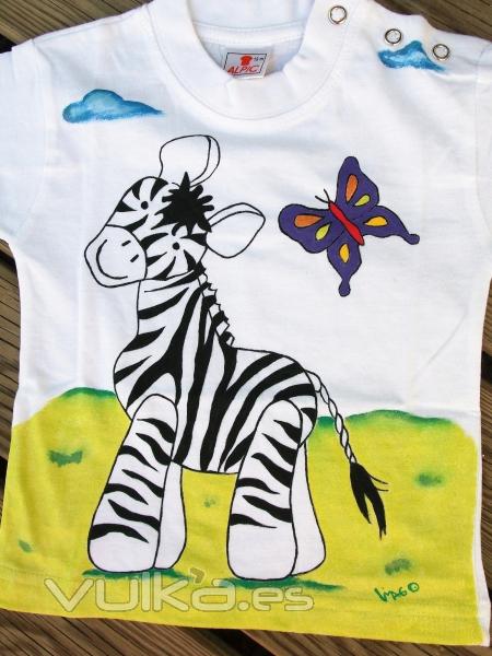 Camiseta Cebra Infantil Pintada a mano con pinturas textiles de alta calidad