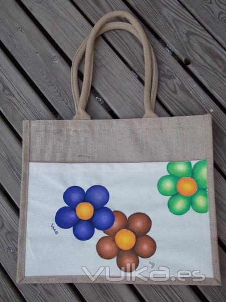 Bolso de Yute pintado a mano con pinturas textiles de alta calidad