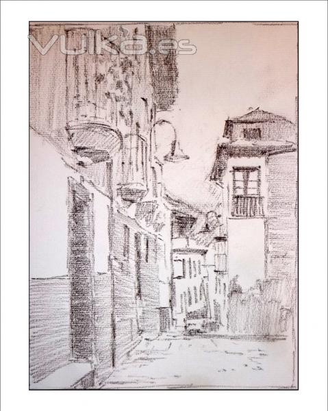 dibujo a sanguina de cangas del narcea, asturias