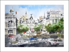 Plaza de cibeles, madrid, acuarela