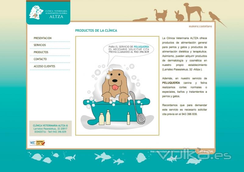 Pgina web de la Clnica Veterinaria Altza (Productos)