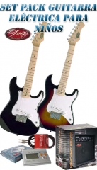 Kit guitarra electrica ninos completo stagg + amplificador + afinador + accesorios