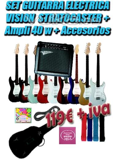 Set guitarra electrica adultos completo Vision stratocaster + amplificador + afinador + accesorios