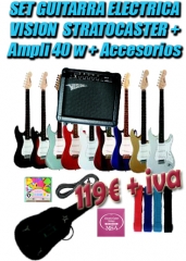 Set guitarra electrica adultos completo vision stratocaster + amplificador + afinador + accesorios