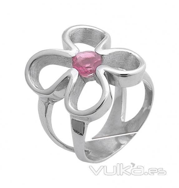 Anillo Flor de Vida plata rodiada. y corindón rosa 89EUR